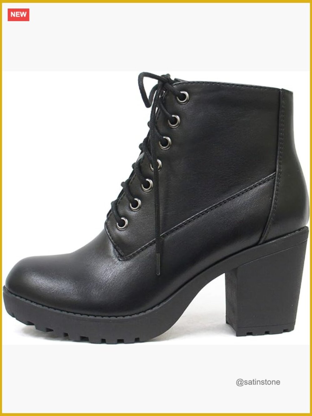 Lug Sole Chunky Heel Combat Ankle Bootie Lace Up Side Zipper